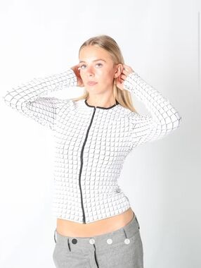 Rayure Paris France Stretch Full Zip Jacket White Black Long Sleeve Sz XS